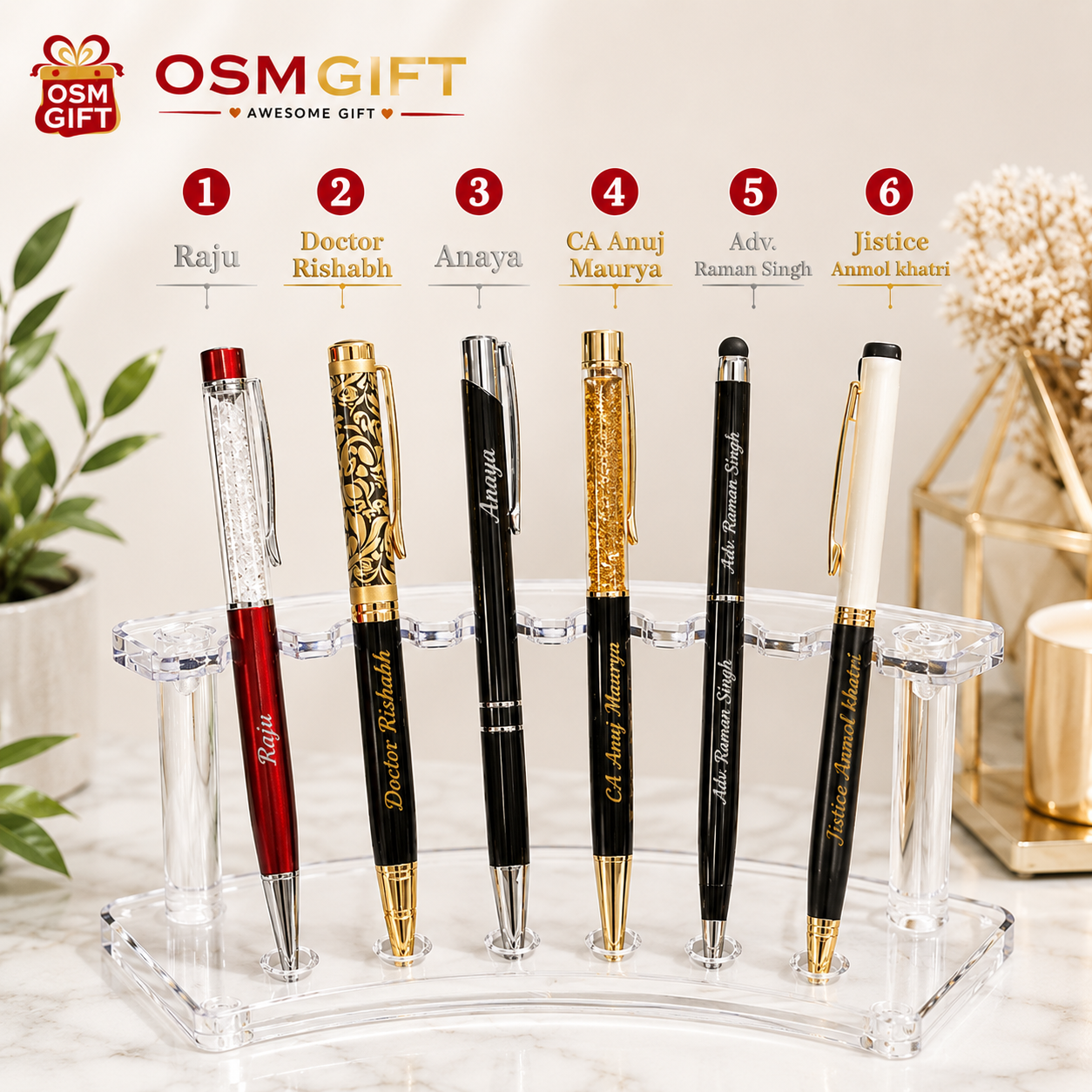 Personalized custom name engraved pens in multiple designs including designer pens, executive pens, corporate gifting pens and personalized writing pens.