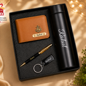 Tan colour wallet With pen and temperature bottle combo