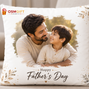 Customized Father's Day cushion with personalized father and child photo printed on soft pillow cover.