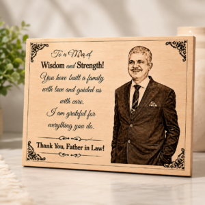 Personalized Father-in-Law Wooden Photo Plaque with Custom Photo and Message on Premium MDF Wood 7x5 Inch