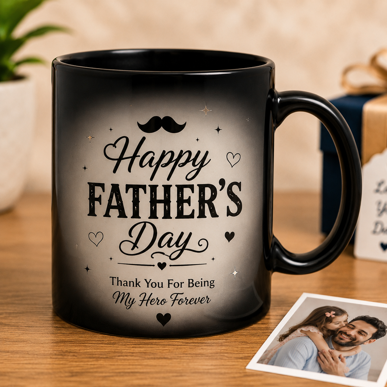 Black Magic Daddy Mug with Personalized Photo and Happy Father's Day Design Heat Reveal Mug Gift for Dad.
