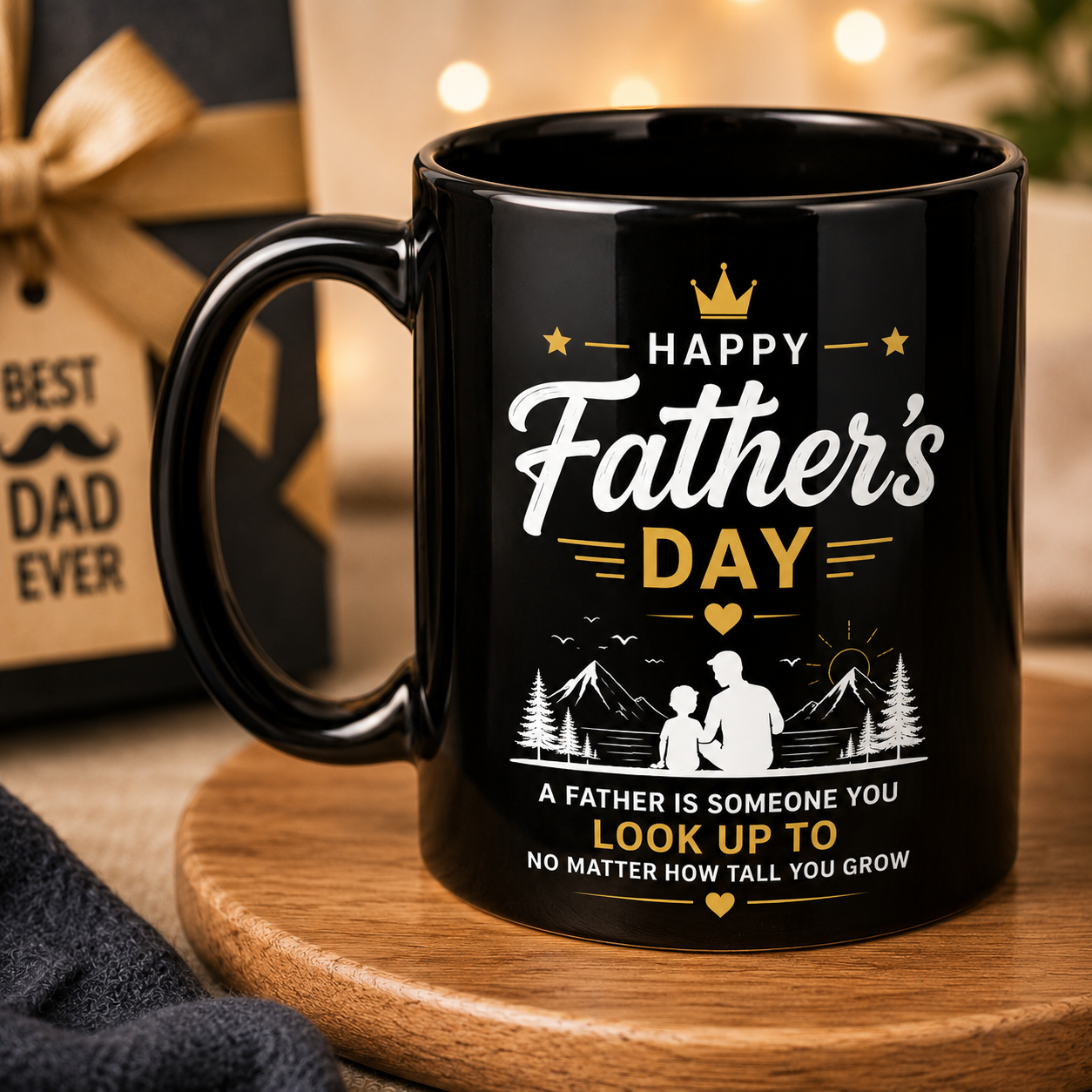 Father's Day Black Coffee Mug with Best Dad Design