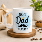 White Father's Day coffee mug with Superdad quote design, personalized gift for father, premium ceramic mug by OSM Gift